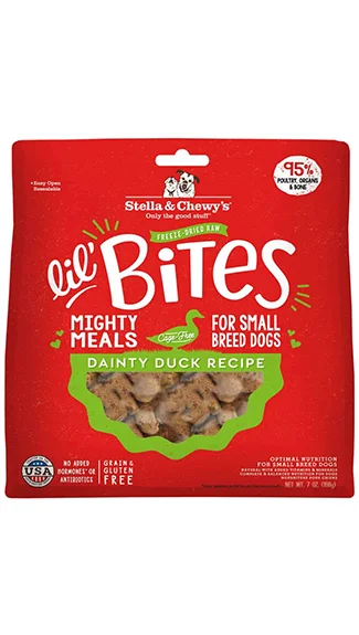 High-quality dog food with prebiotics to promote good gut health-Stella & Chewy's Lil' Bites Mighty Meals: Dainty Duck