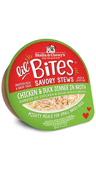 Best dog food for dogs with skin allergies to reduce itching and dryness-Stella & Chewy's Lil' Bites Savory Stews: Chicken & Duck Dinner in Broth