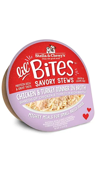 High-fiber dog food with pumpkin for better digestion and gut health-Stella & Chewy's Lil' Bites Savory Stews: Chicken & Turkey Dinner in Broth