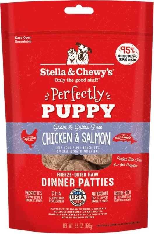 Best dog food for active puppies with energy-boosting ingredients and vitamins-Stella & Chewy's Perfectly Puppy Freeze Dried Raw Chicken and Salmon Dinner Patties Grain Free Dog Food