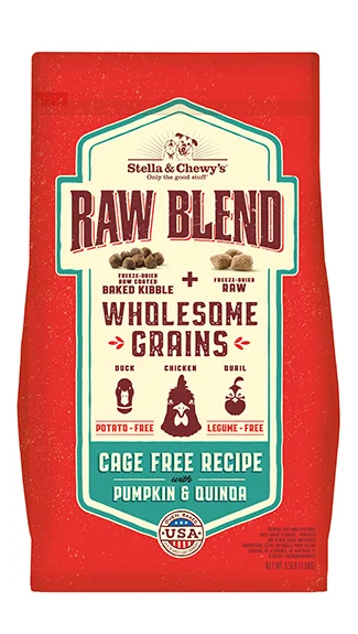 Dog food with flaxseed for healthy coat and heart support-Stella & Chewy's Raw Blend Wholesome Grains Kibble: Cage Free Recipe