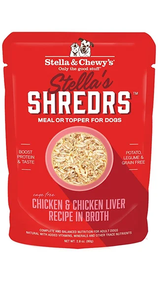 Dog food with no fillers like corn, wheat, or soy for a clean diet-Stella & Chewy's Shredrs: Chicken & Chicken Liver