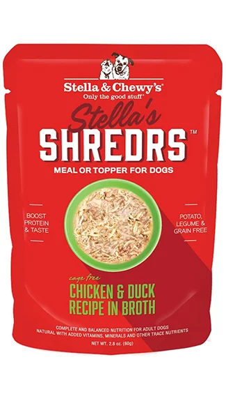 High-protein dog food with rabbit for a novel protein source for dogs-Stella & Chewy's Shredrs: Chicken & Duck