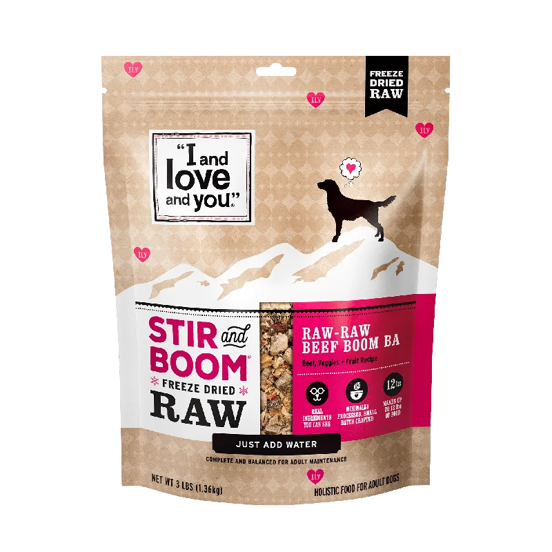 Dog food with quinoa for a healthy grain option and added fiber-Stir and Boom - Raw Raw Beef Boom Ba