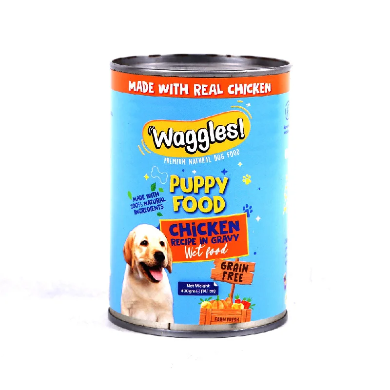 Best dog food for weight loss with high protein and low fat content-WAGGLES PUPPY FOOD CHICKEN IN GRAVY 400 GM