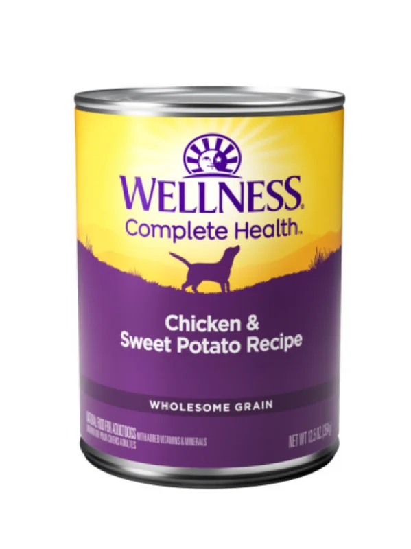 Raw dog food with fresh ingredients for a more natural diet-Wellness Complete Health Natural Chicken and Sweet Potato Recipe Wet Canned Dog Food