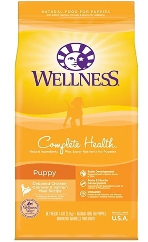 Best dog food for active dogs with high protein and energy levels-Wellness Complete Health Natural Puppy Chicken, Oatmeal and Salmon Dry Dog Food