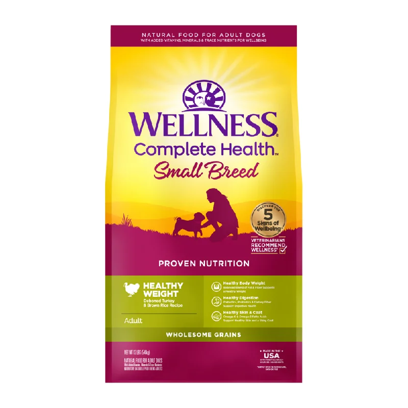 Best dog food for dogs with pancreatitis to support digestive health-Wellness Complete Health Natural Small Breed Healthy Weight Turkey and Brown Rice Recipe Dry Dog Food