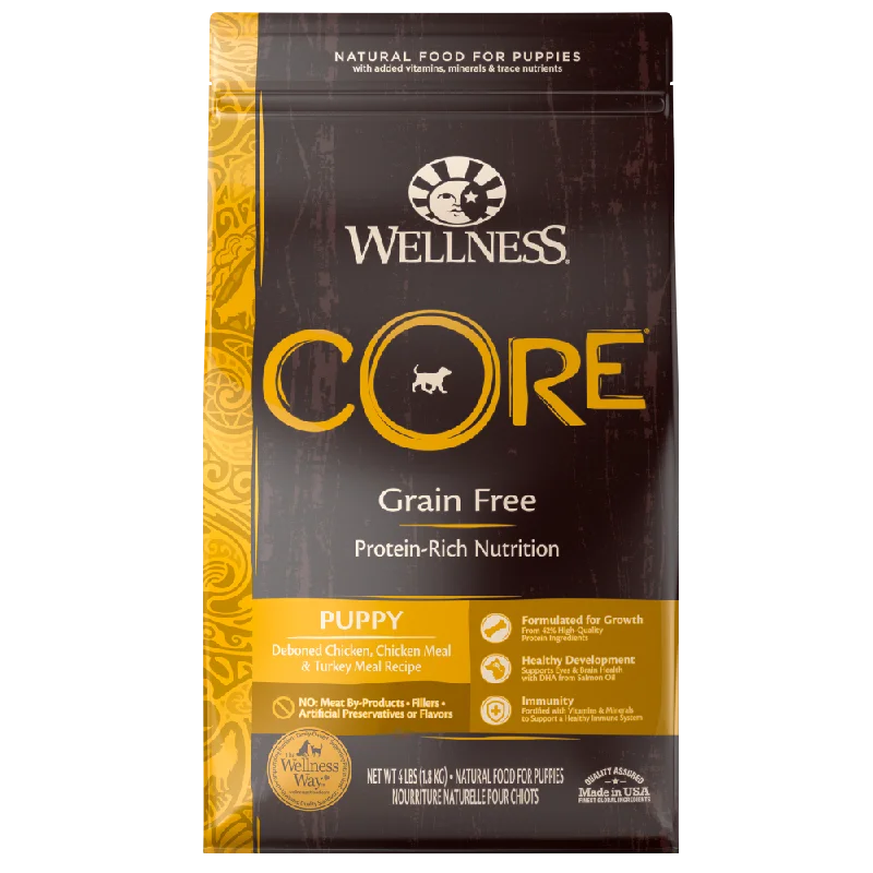 Best dog food with natural flavors for picky eaters and healthy appetites-Wellness CORE Grain Free Natural Puppy Health Chicken & Turkey Recipe Dry Dog Food