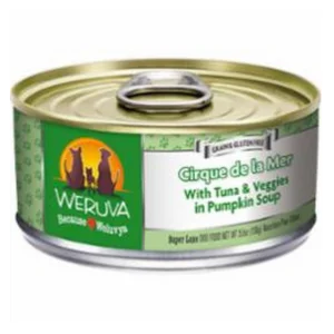 Dog food with quinoa for a healthy grain option and added fiber-Weruva Cirque De La Mer with Tuna & Veggies in Pumpkin Soup Canned Dog Food