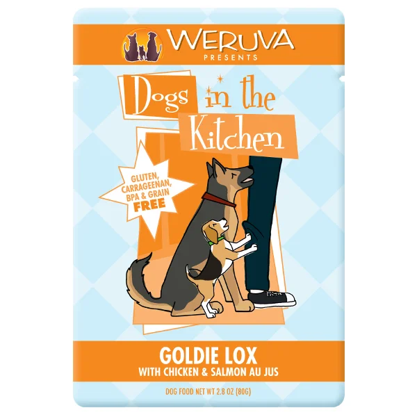 High-protein dog food with venison for muscle maintenance and energy-Weruva Dogs in the Kitchen Goldie Lox with Chicken & Wild Caught Salmon Au Jus Grain-Free Dog Food Pouches 2.8 oz