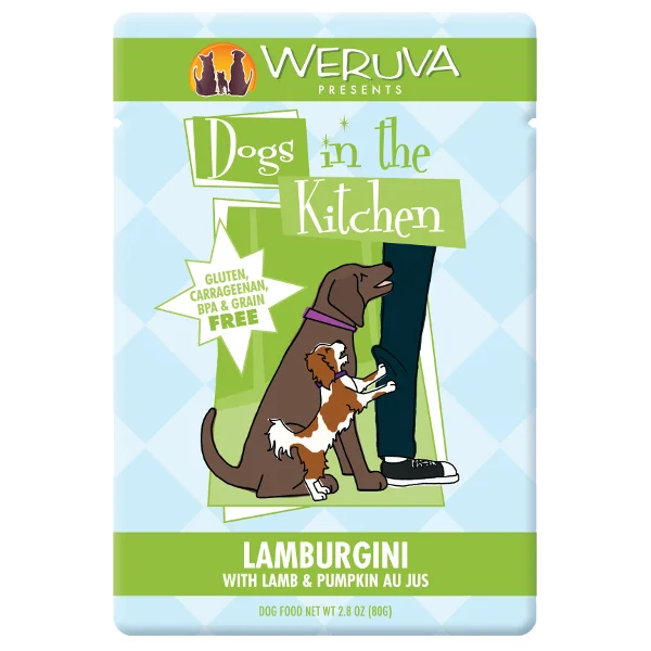 High-fiber dog food with chicory root for better digestion and gut health-Weruva Dogs in the Kitchen Lamburgini with Lamb & Pumpkin Au Jus Grain-Free Dog Food Pouches 2.8 oz