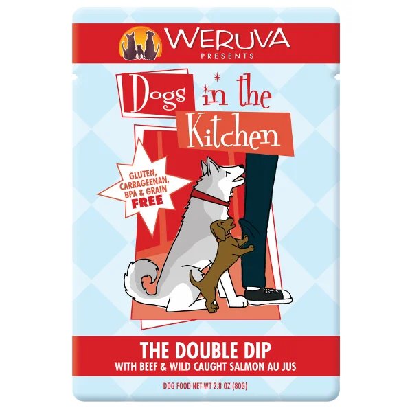 Best dog food for muscle building with a high-protein formula-Weruva Dogs in the Kitchen The Double Dip with Beef & Wild Caught Salmon Au Jus Grain-Free Dog Food Pouches, 2.8-oz