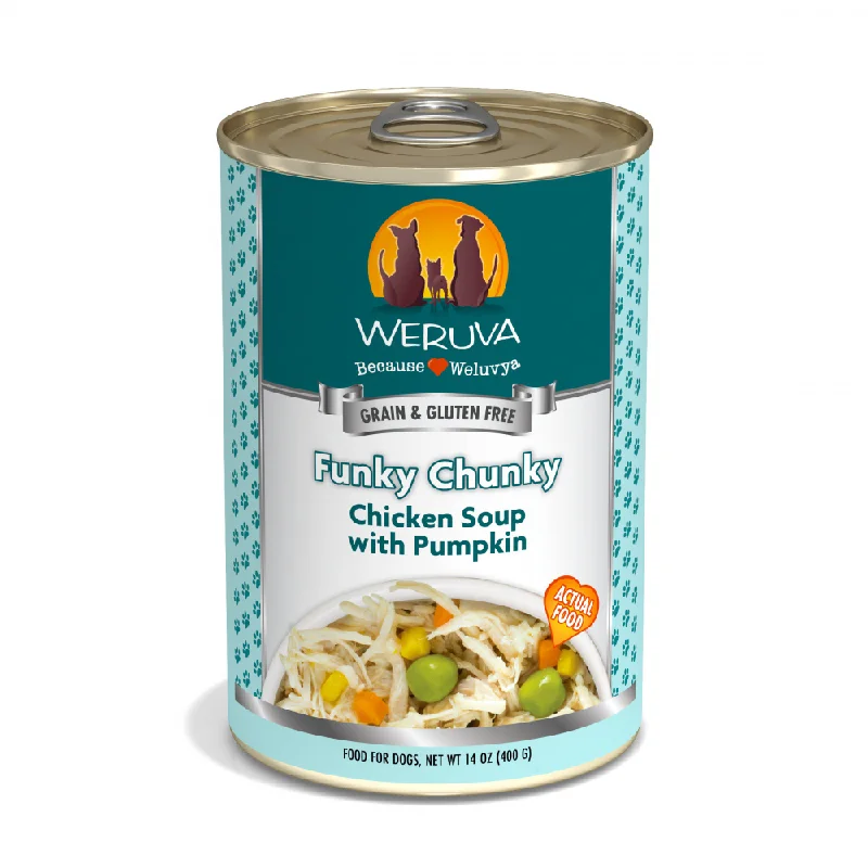 High-protein dog food with bison for a unique and healthy protein choice-Weruva Funky Chunky Chicken Soup with Pumpkin Canned Dog Food