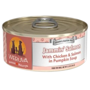 High-quality dog food with lamb for sensitive stomachs and healthy digestion-Weruva Jammin' Salmon with Chicken & Salmon in Pumpkin Soup Canned Dog Food