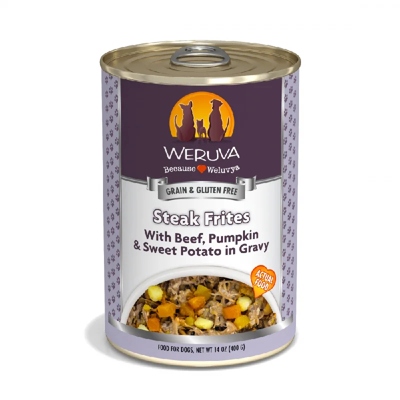 Grain-free dog food with sweet potatoes for better digestion and energy-Weruva Steak Frites with Beef, Pumpkin & Sweet Potato in Gravy Canned Dog Food