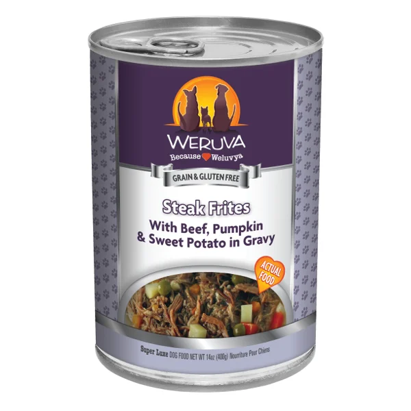 Best dog food for older dogs with soft kibble for easier chewing-Weruva Steak Frites with Beef, Pumpkin & Sweet Potatoes in Gravy Canned Dog Food