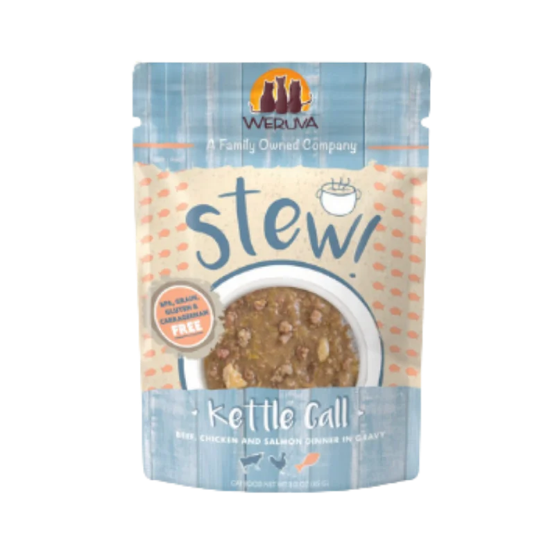 Best dog food for picky eaters with irresistible flavors and textures-Weruva Stew! Kettle Call Beef, Chicken & Salmon Dinner in Gravy Wet Cat Food Pouches 3oz