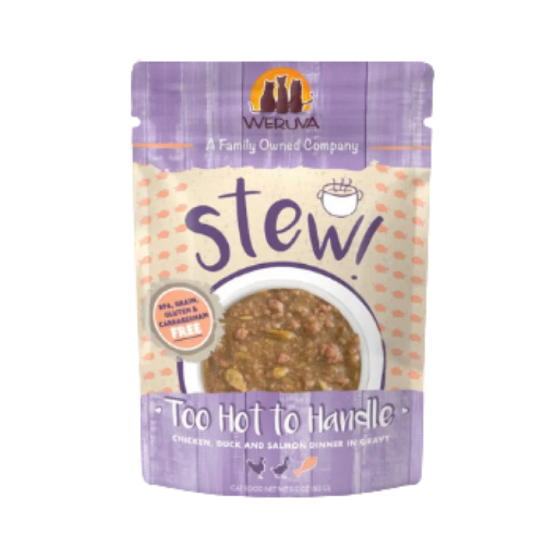 Best dog food for puppies with high protein content for growth-Weruva Stew! Too Hot to Handle Chicken, Duck & Salmon Dinner in Gravy Wet Cat Food Pouches 3oz