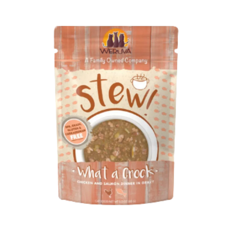 Grain-free dog food with quinoa and lentils for a nutritious, digestible meal-Weruva Stew! What A Crock Chicken and Salmon Dinner in Gravy Wet Cat Food Pouches 3oz