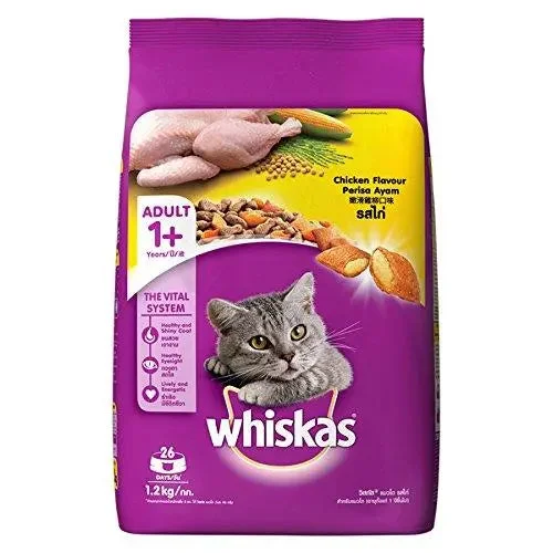 Best dog food for active puppies with energy-boosting ingredients and vitamins-Whiskas Dry Cat Food, Chicken for Adult cats, 1.2 kg