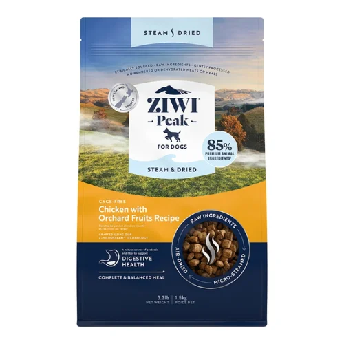 Dog food with probiotics and prebiotics for healthy digestion and gut flora-ZiwiPeak Chicken with Orchard Fruits Steam & Dried Dog Food